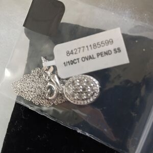 1/10 Carat Sterling Silver Oval Pendant Necklace New
